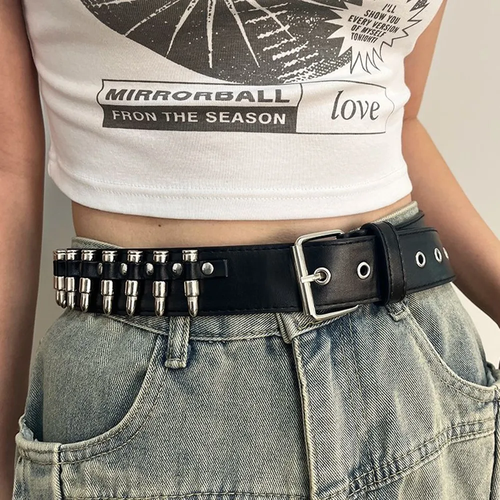 

Модный ремень с заклепками в форме пули, кожаный ремень с вырезами и декором в виде пули, ремень с заклепками в стиле готика, рок, панк, для джинсов, дизайнерские ремни