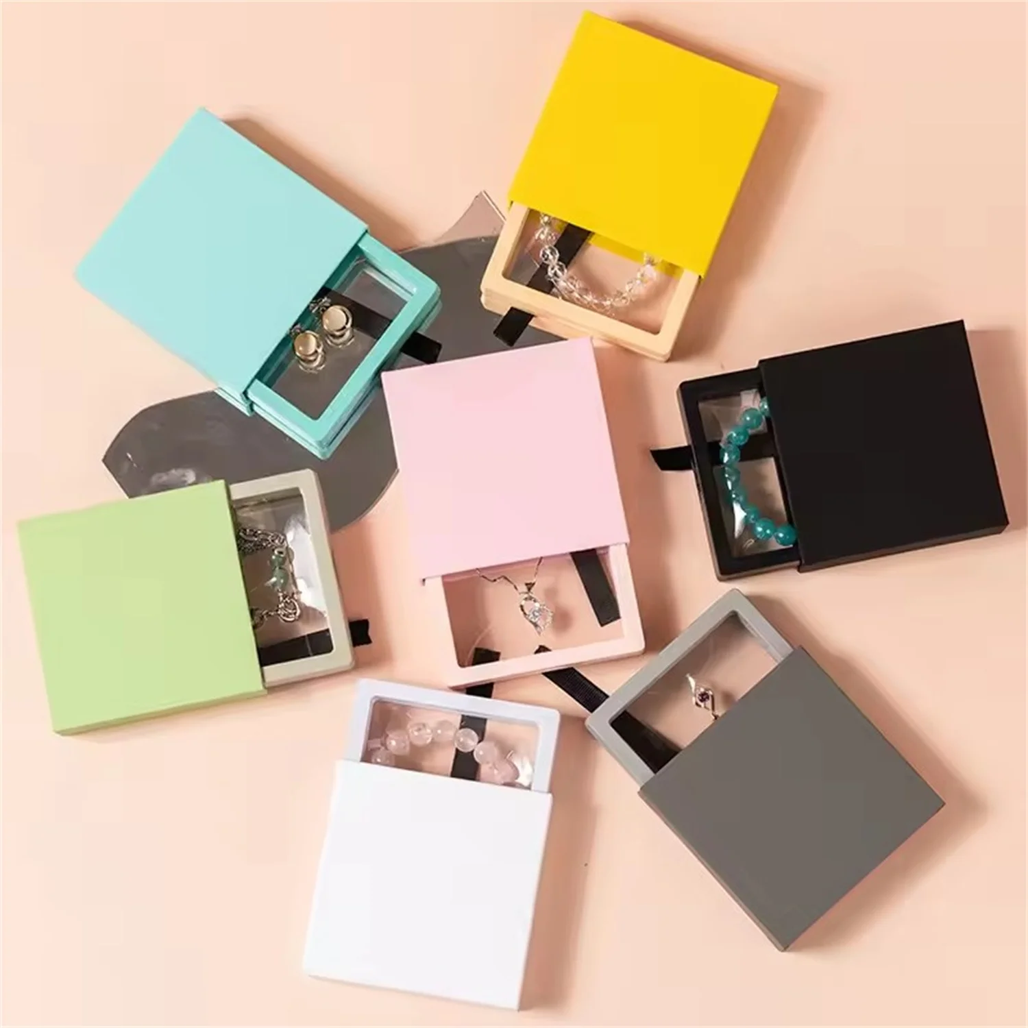 24Pcs Transparent PE Film Elastic Jewelry Box Packaging Ring Earring Bracelet Necklace Storage Hair Clip Badge Dustproof Display