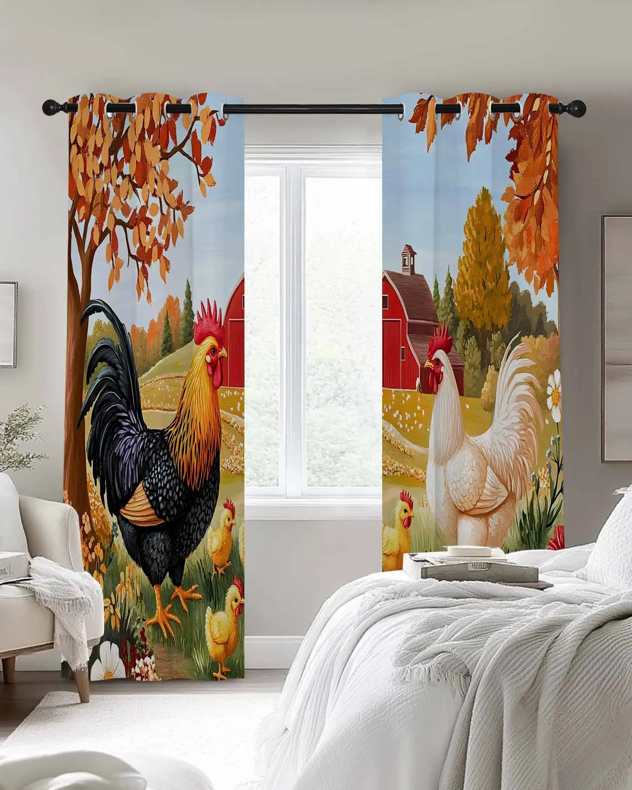 

Farm Vintage Chick Rooster Print Curtains For Kitchen Bedroom Window Treatment Curtains for Living Room Home Decor Drapes