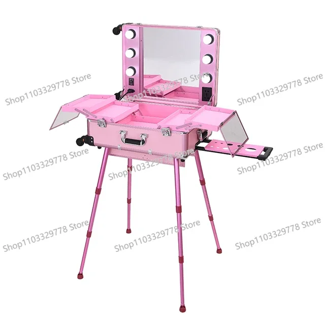 top sales 3 types Professional Rolling Studio Makeup Artist Cosmetic Case Beauty Trolley Light Mirror Box Pink Train