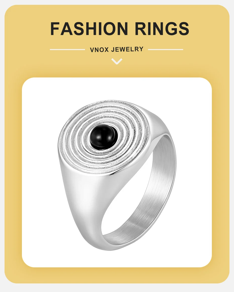 Vnox Siegelring aus Edelstahl für Herren, Spiral-Muster mit eingelegtem schwarzem Onyx-Stein, Vintage Punk Mode Schmuck Geschenk – Detail 2