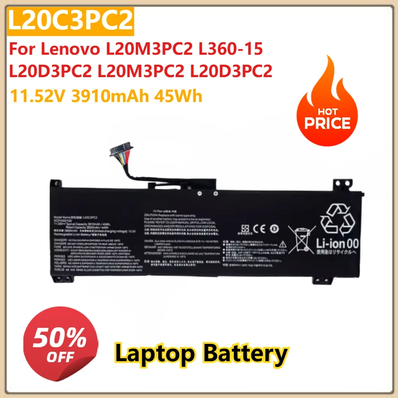 11.52V 3910mAh 45Wh L20C3PC2 Replacement Laptop Battery For Lenovo L20M3PC2 L360-15 L20D3PC2 L20M3PC2 L20D3PC2