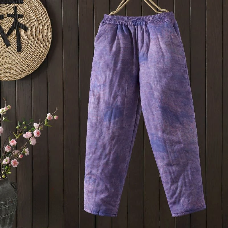 

Harem Pants for Women Vintage Trousers Korean Style Flower Design Casual Lightweight Cotton Added Lantern Pants Women Clothing