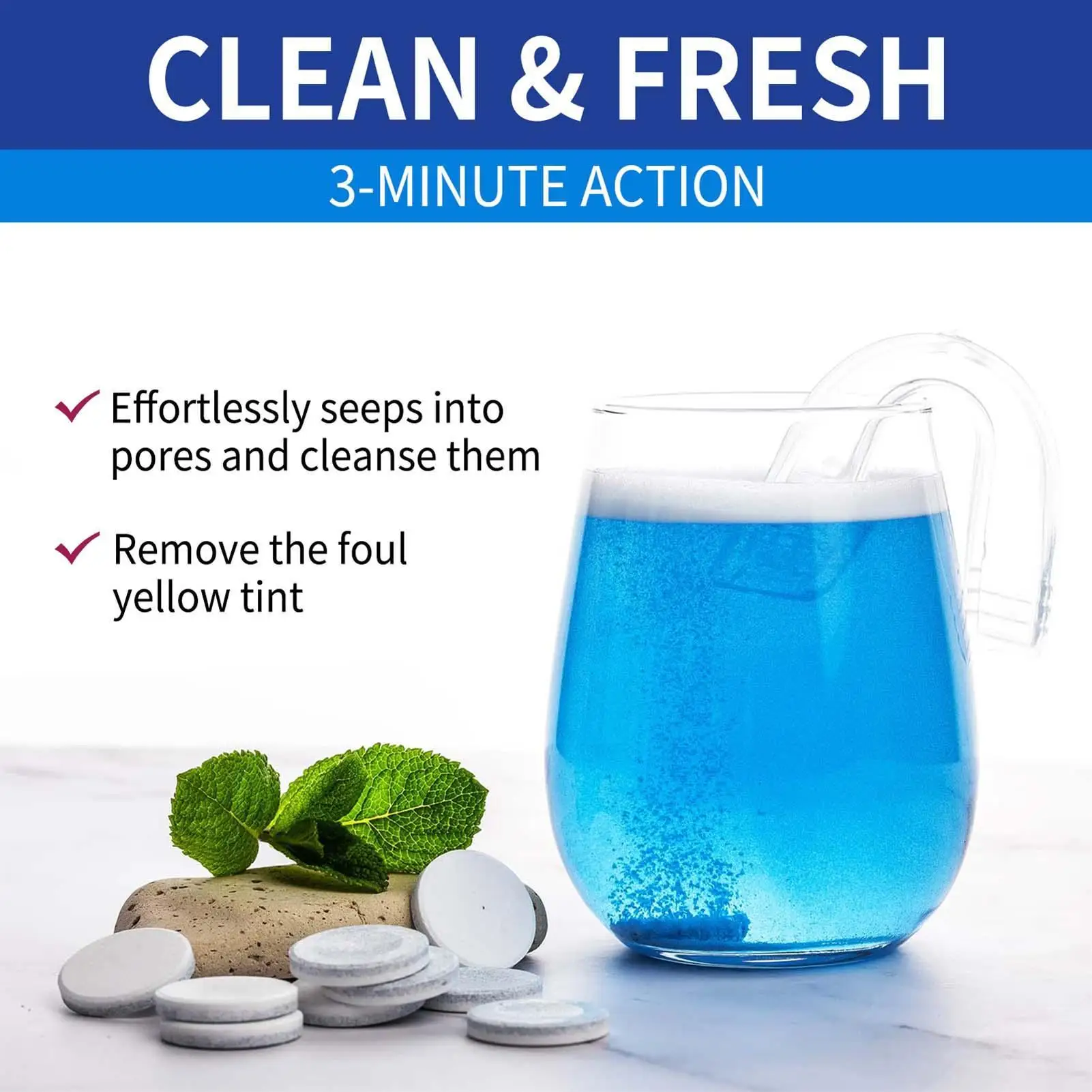 أقراص تنظيف الأسنان الكاذبة للتنظيف، أجهزة طب الأسنان، تزيل الروائح الكريهة، تغير البقع، نفسًا منعشًا