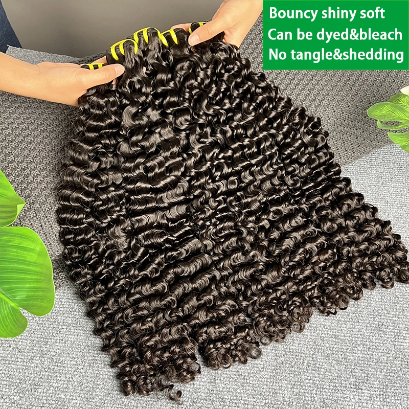 슈퍼 더블 드로운 딥 컬리 100% 인모 헤어 번들 브라질산 생모 미가공 딥 위브 익스텐션 특가 두꺼운 15A