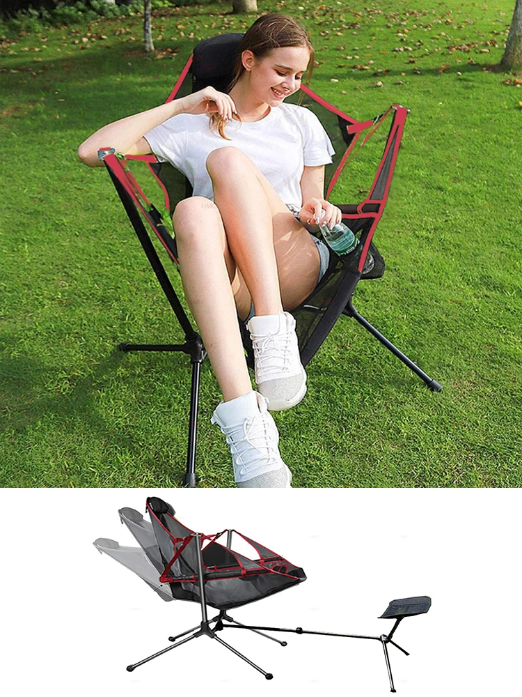 Outdoor Folding Rocking Chair Relax Recliner Portable Camping Chair Fishing Beach Armchair Garden Deckchairs Footstool for Chair