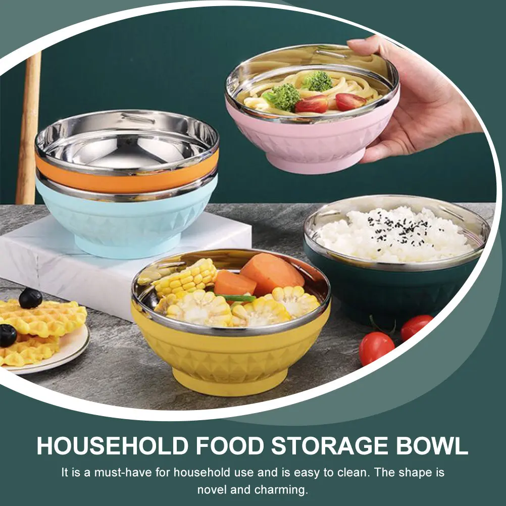 2Pcs Stainless Steel Bowl Large Capacity Lightweight Household Food Serving Soup Noodle Rice Container Heat Resistant Kitchen