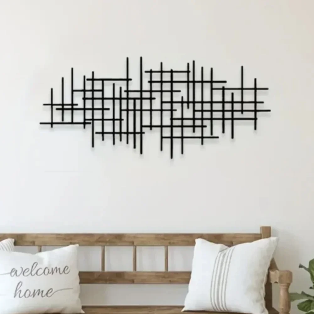 CIFBUY Modern Abstract Line Metal Wall Art, Geometric Intersecting Lines Iron Wall Decor for Living Room Home Decor