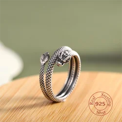 Amxiu 100% 925 Sterling Silver Personality Snake Animal Ring Handmade Open Ring