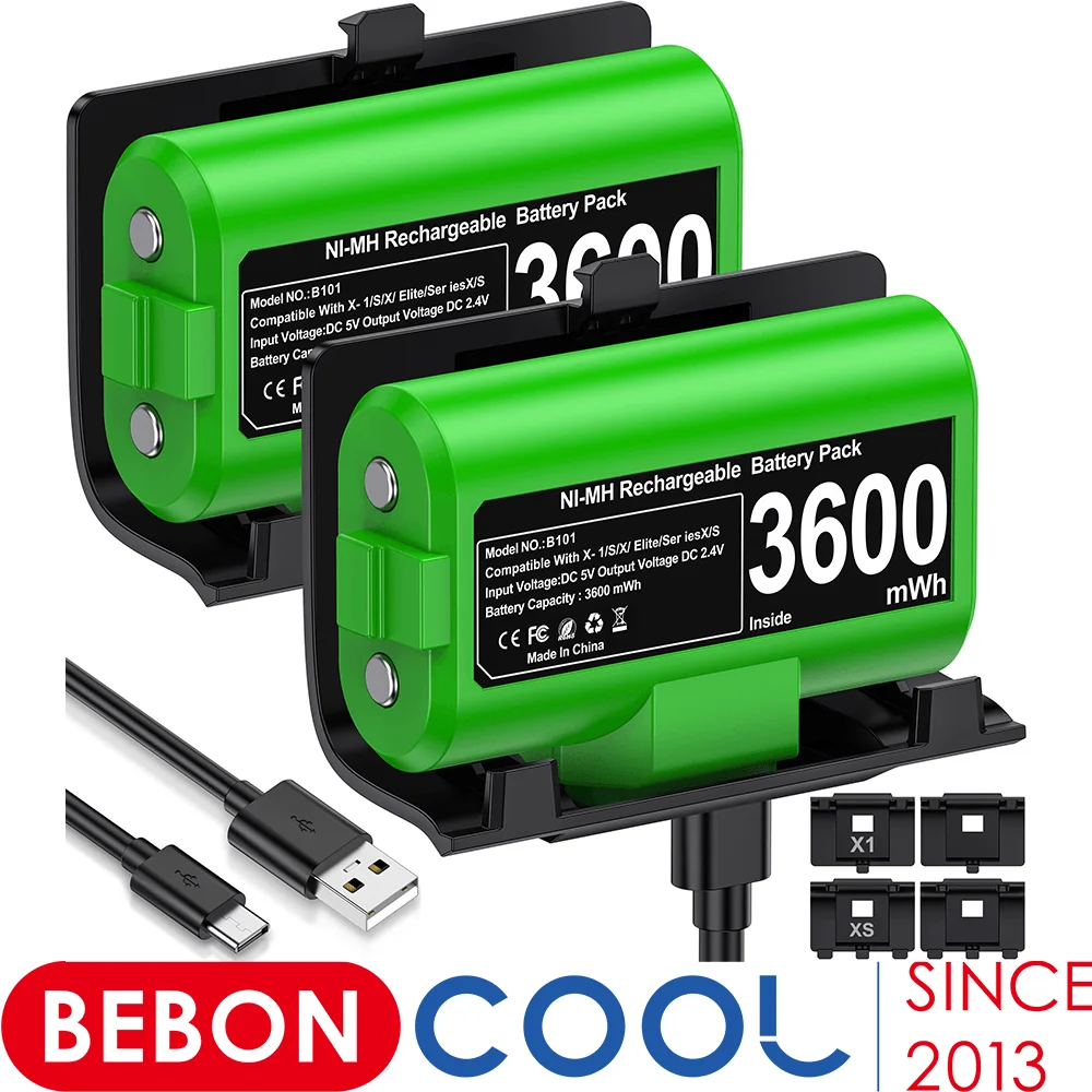 

BEBONCOOL 2*3600mWh Rechargeable Battery For Xbox One Controller Battery For Xbox Series X/S Gamepad Charger With Type-C Cable