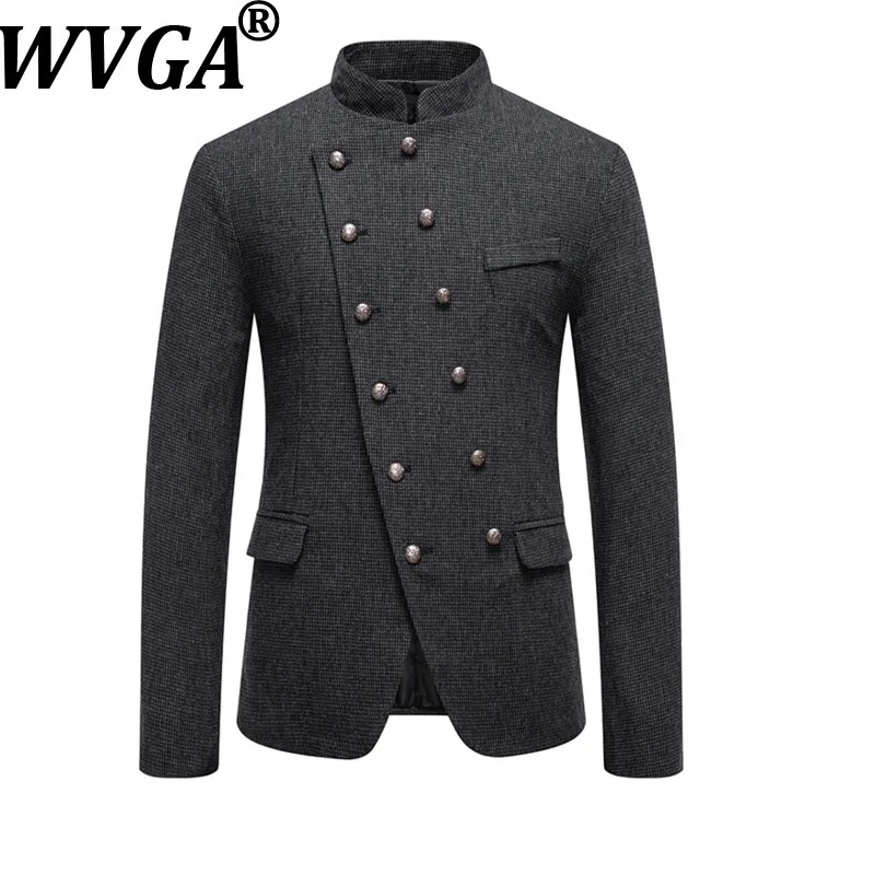 WVGA Spring Autumn New Men's Business Slim Fit Stand Collar Diagonal Placket Suit Jacket Niche Chic Casual Blazer Ins Y2K W19856