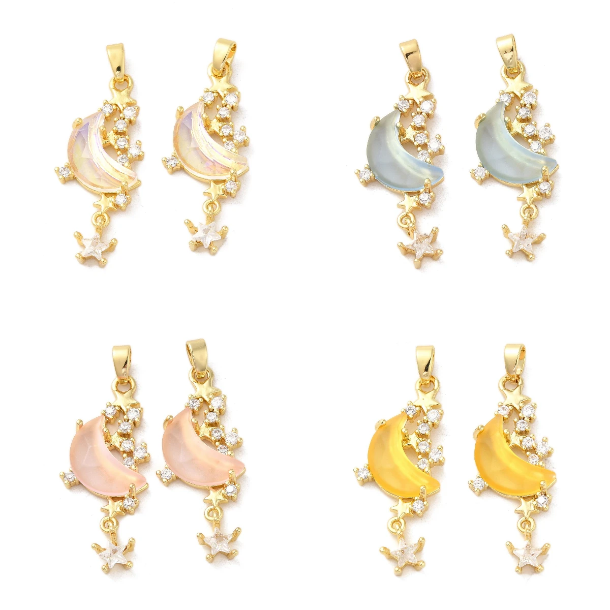 

10 Pcs 18k Gold Plated Resin Moon With Star Charms Brass Pave Clear Cubic Zirconia Pendants for Women Jewelry Making Gifts