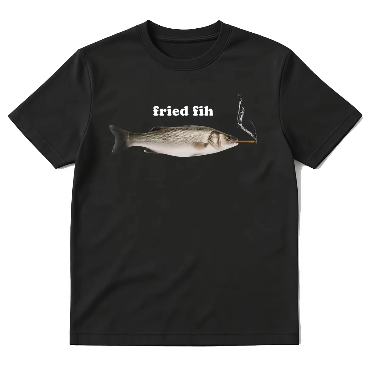 Fried Fih Funny Meme Fish Smoking T-shirts Men's Clothing Fashion Vintage Short Sleeves T-shirt 100% Cotton Oversized T Shirts
