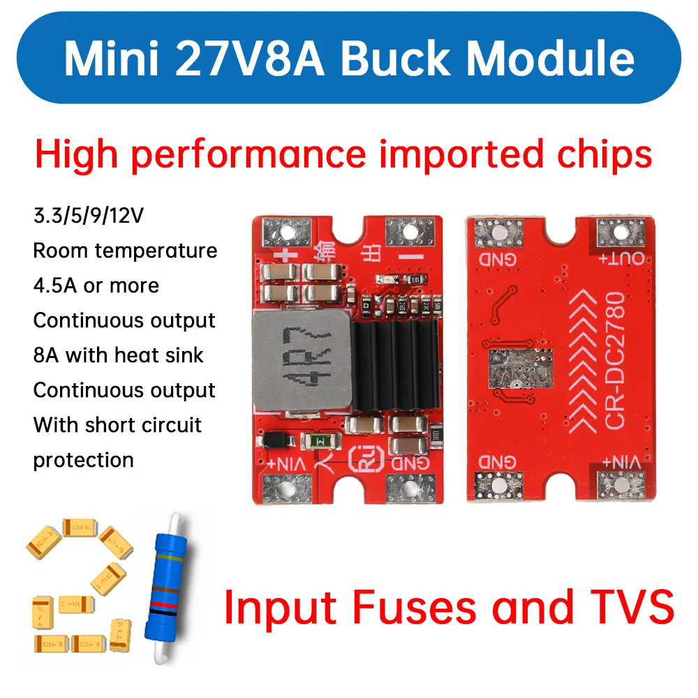 DC-DC 27V to 5V/12V 8A Mini Airplane Power Buck Module 95% Efficiency Airplane Power Buck Module Over-Current Hiccup Protection