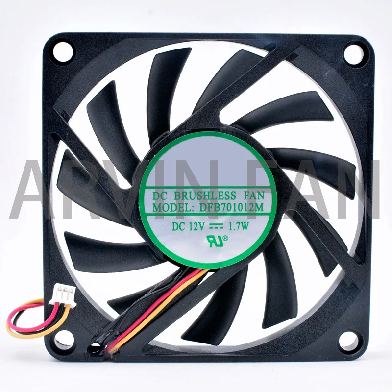 Asli Fan 7cm 70mm kipas 70x70x10mm DC12V 1.7W 3 kabel, bantalan bola ganda, kipas pendingin untuk Chassis Power Supply CPU