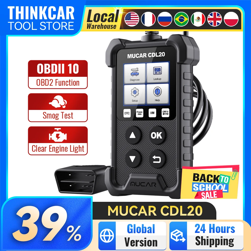 MUCAR CDL20 OBD2 Scanner Full System Scan Tool Check Engine Light Diagnostic Tools Smog Test Automotive Code Reader