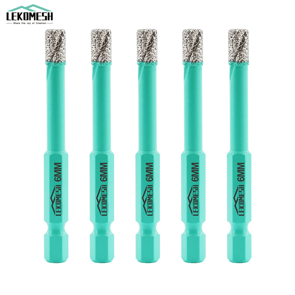 LEKOMESH 5pcs  Dia 6mm Diamond  Dry Drilling Bits Diamond Opener Core Drill For Ceramic Tile Marble Quick-Fit Shank Hole Saw