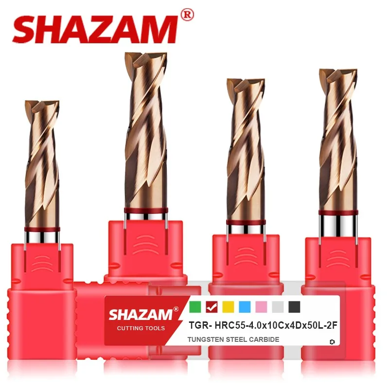 SHAZAM TGR-HRC55 2F Color Circle Flat End Mill Tungsten Steel Carbide Alloy Coating Milling Cutter CNC Machining Endmills Tools