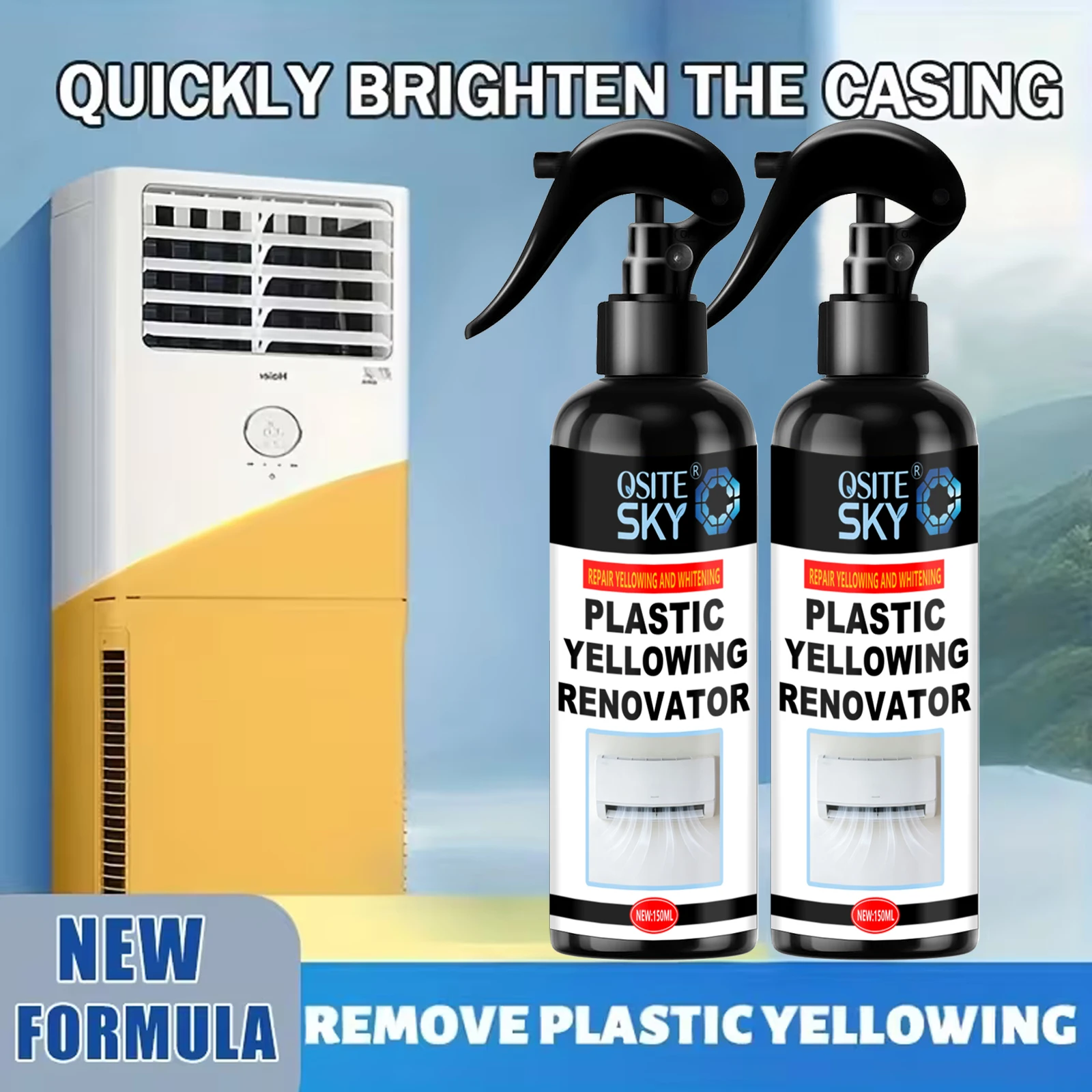 Quick-Effect Plastic Yellowing Eliminator Spray - Robust Formula for Air Conditioning Units, Vehicle Headlights, Surfaces, Appli