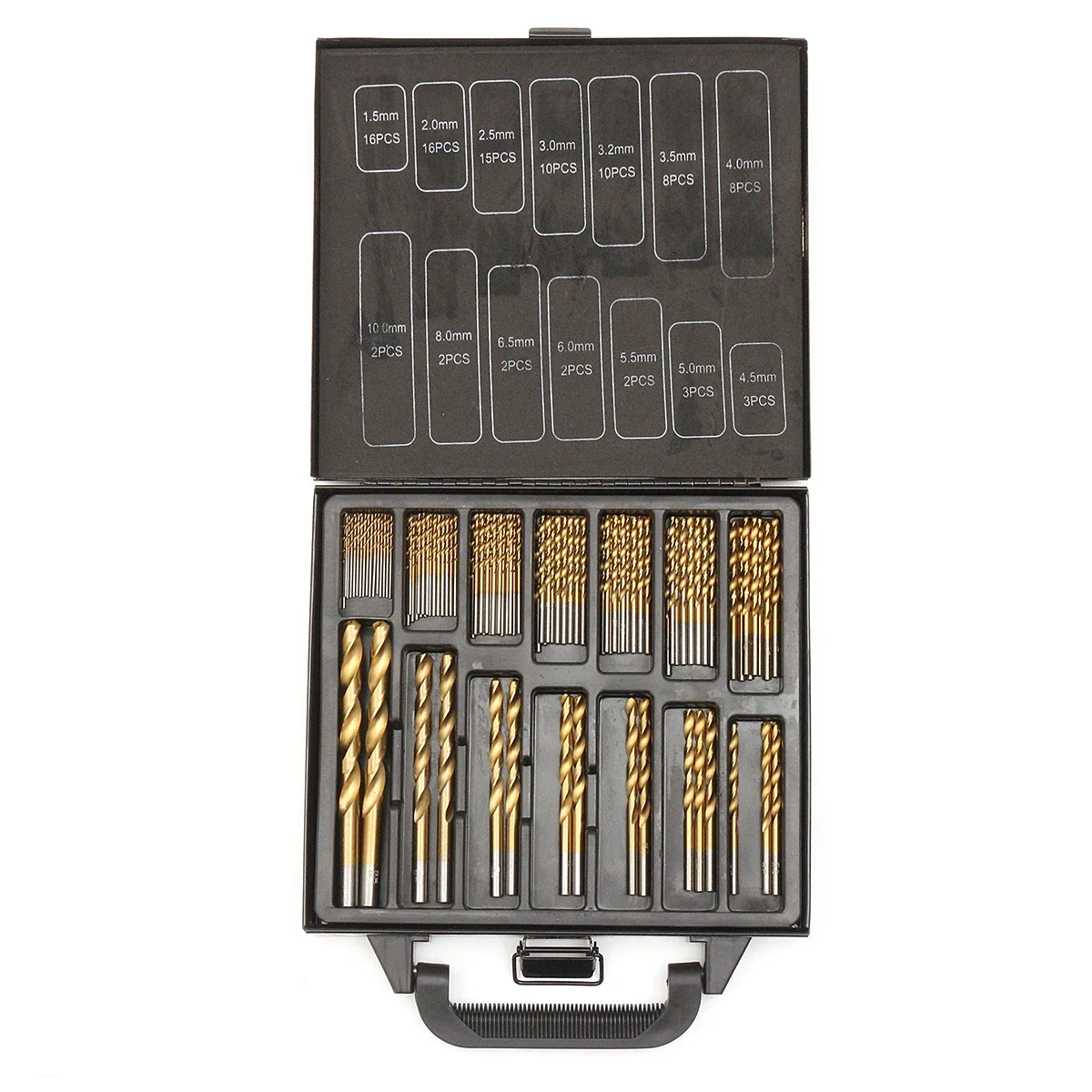 99 x Titanium Coated HSS Twist Drill Bits Set & Case Plastic Wood Metal Kit Tool