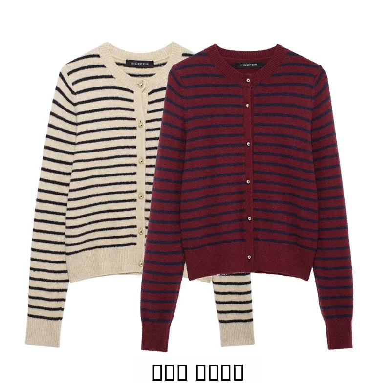 

Autumn Winter Striped Knitted Long Sve round Ne Sweater Women's ort Outerwear Printed Home Faion 50904