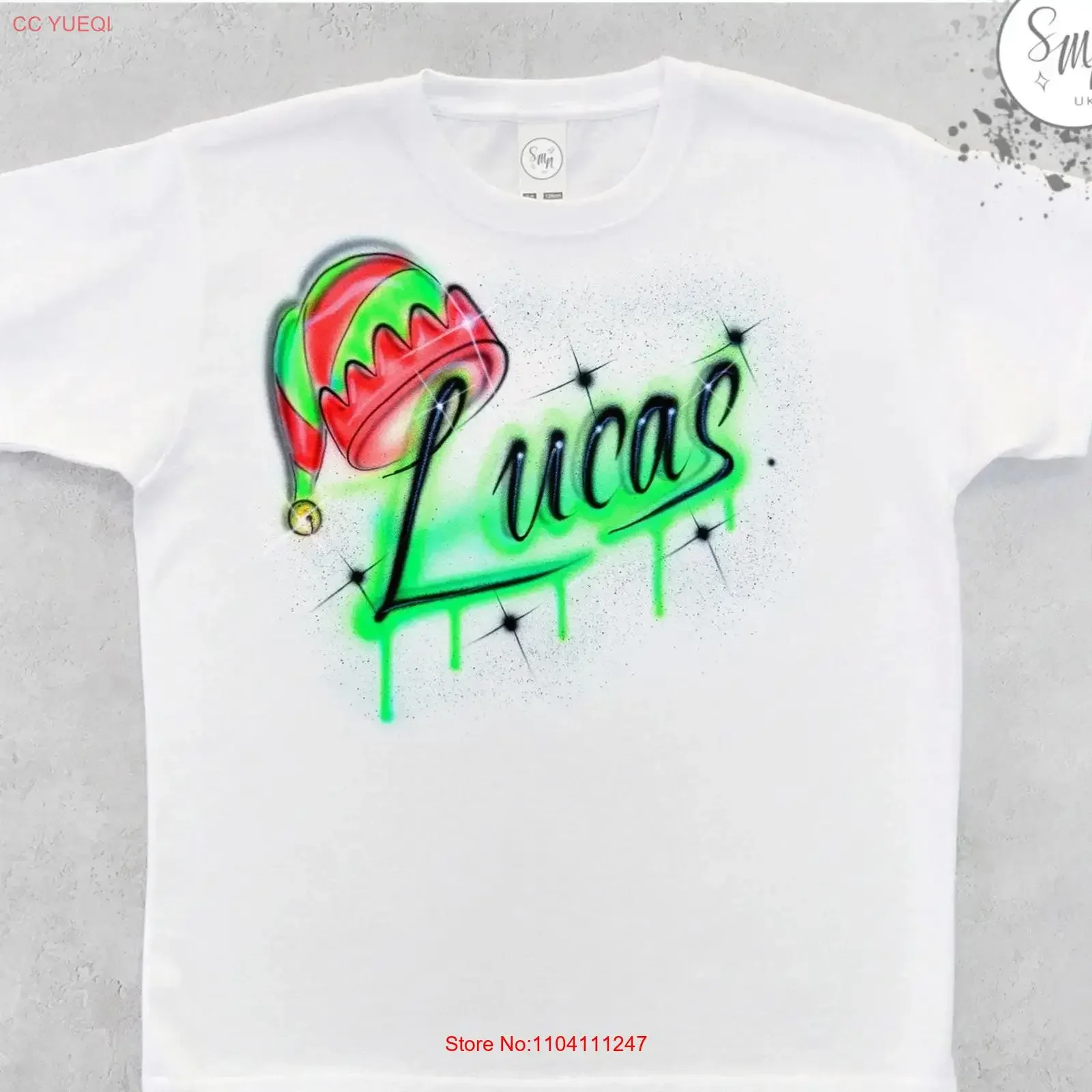 

T Shirt Design 31 Elf 1 Name personalised airbrushed women children's baby graffiti vintage Washed graphic Soft streetwear