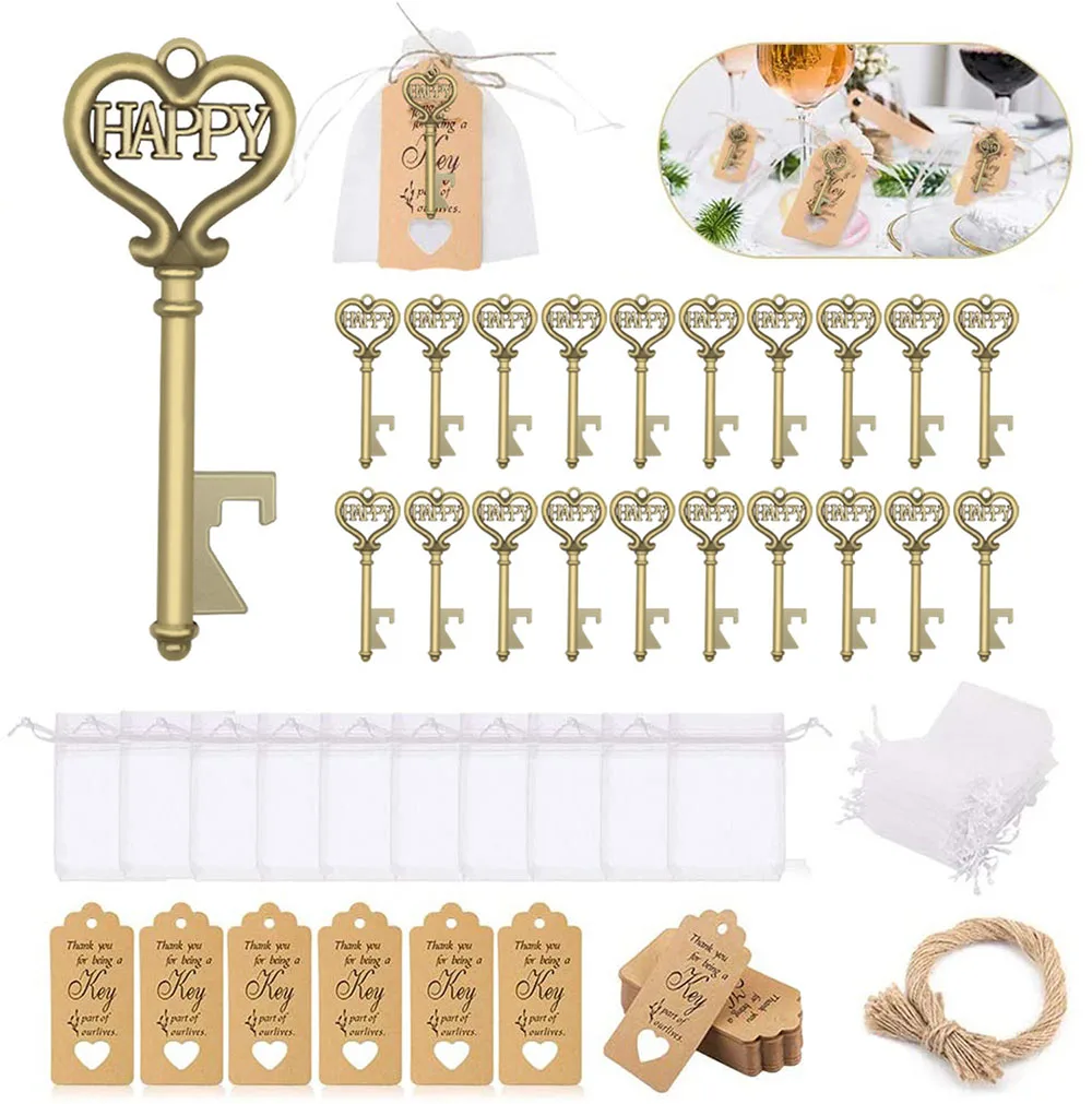 100 sets Key Bottle Opener Wine Opener with Tags Wedding Gifts for Guests 50/20pcs Wedding Party Favors Souvenir Gifts