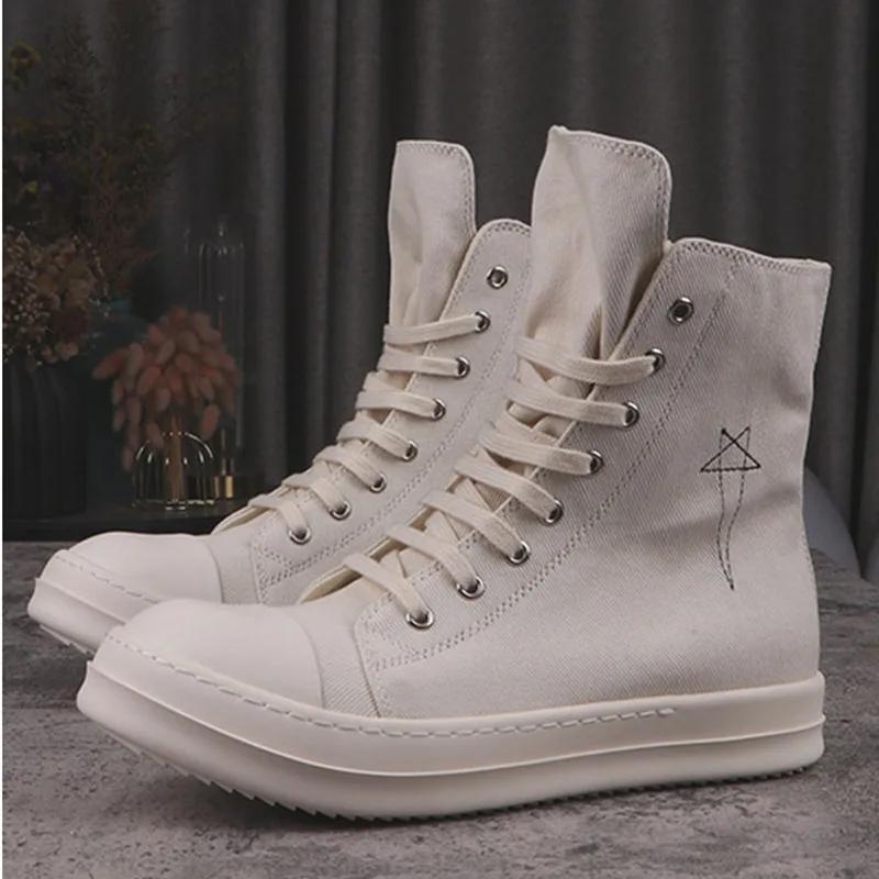 High Street Brand R0 Canvas Pentagram Embroidery Sneaker Pleated Shoes  Women's Lace-up Boots