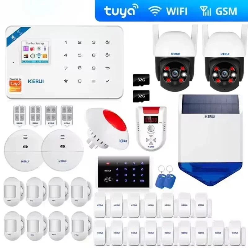 KERUI W181 Tuya Alarm Kit Camera WIFI GSMHome Burglar Security System Curtain Motion Sensor Wireless Solar Siren IP Camera