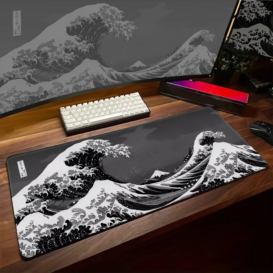 Anime gaming Mouse Pad Great Wave computer Desk Mat Stitched Edge 90x40cm Gaming Keybaord pad office rug carpet table mousepads
