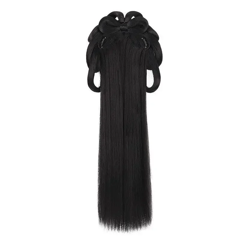 Parrucche Cosplay Hanfu Donna Nero Anime Antico cinese Hanfu Parrucche Copricapo Accessori Hanfu Parrucche lunghe diritte Parrucca nera Fascia per capelli