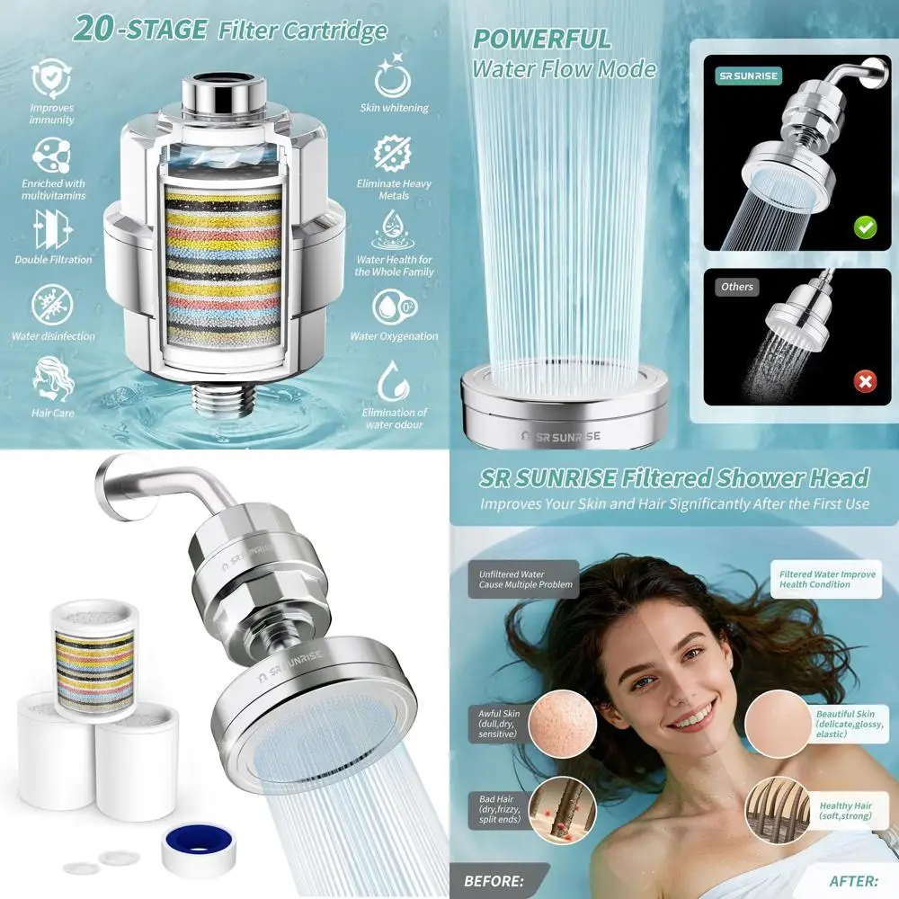 

Premium Shower Head System with Triple-Stage Hard Water Filter, High Flow Rate, Removes Chlorine and Fluoride, Chrome Finish