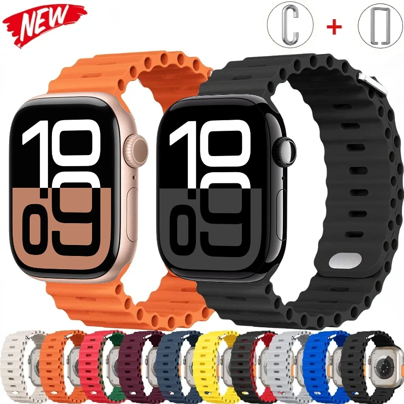 

Ocean Silicone Strap For Apple Watch Band Ultra/2 49mm 45mm 44mm 40mm 42mm 41mm Bracelet belt iWatch 10 42/46mm 9 8 7 6 5 4 3 SE
