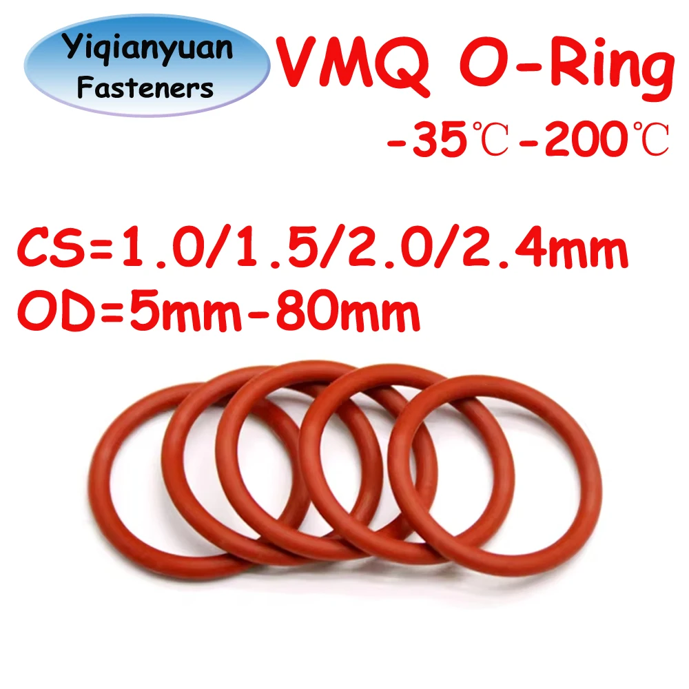Yiqianyuan VMQ Czerwony Silikonowy O-ring Średnica Zewnętrzna 5-80mm Grubość 1/1.5/2/2.4mm Pierścień Uszczelniający Klasy Spożywczej Wodoodporny i Izolowany