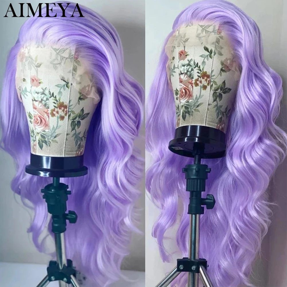 

AIMEYA Purple Synthetic Hair Lace Front Wig 26inch Cosplay Wigs for Women Body Wave Natural Hairline Synthetic Lace Wig Used