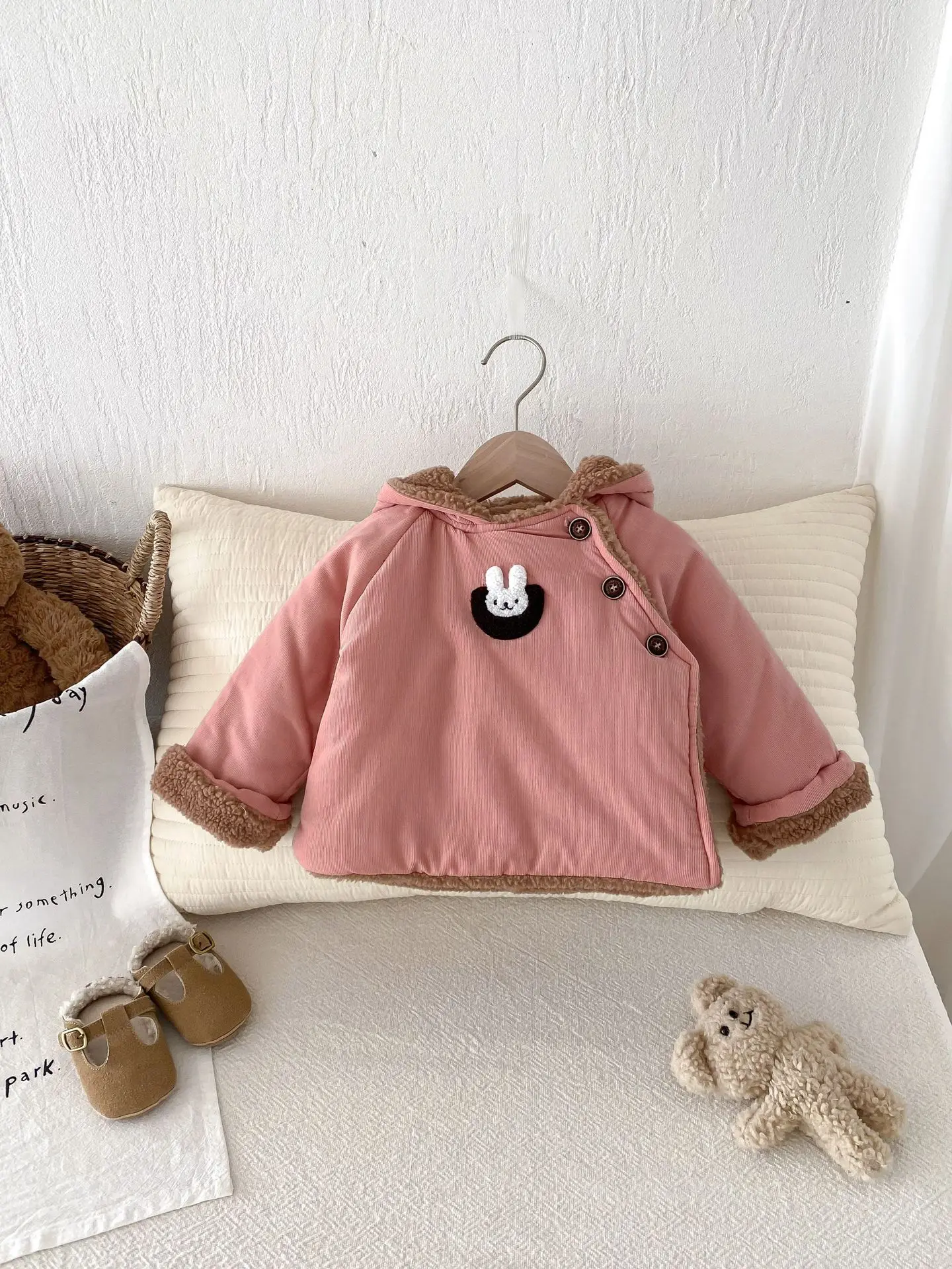 Manteau à Capuche en Cachemire d'Agneau pour Bébé Fille et Garçon, Veste Rembourrée Chaude en Velours, avec Design de Dessin Animé, Nouvelle Collection Hiver 2024