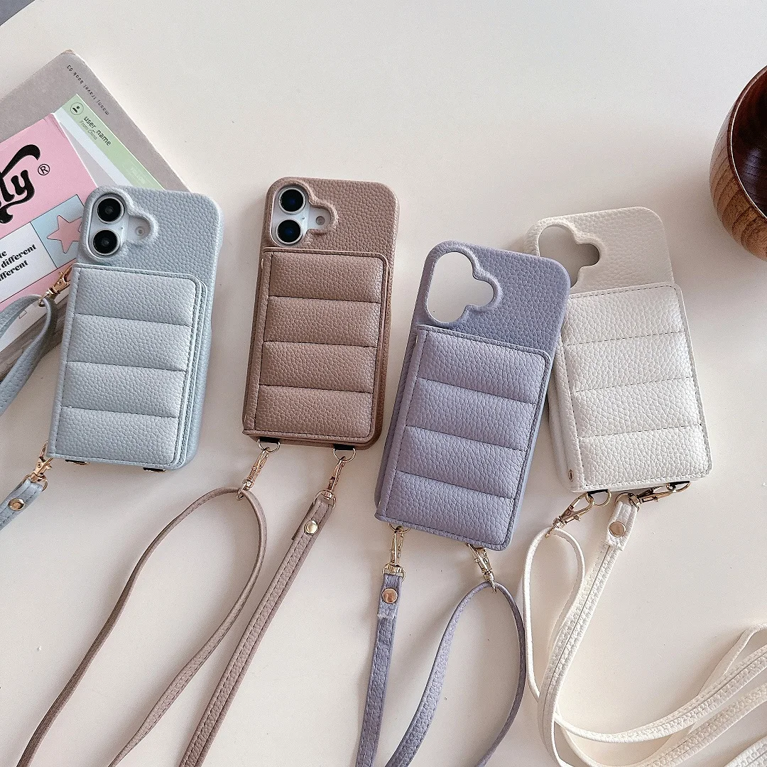 

Luxury Crossbody 3D Leather Card Slot Wallet Case For iPhone 11 12 13 14 15 16 17 Pro Max Plus Shockproof Mirror Phone Cover