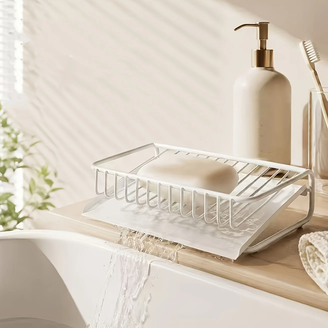 1pc Plastic Soap Dish With Drain Tray Freestanding Angled Soap Holder Hollow Out Quick Dry Bathroom Kitchen Soap Storage Rack
