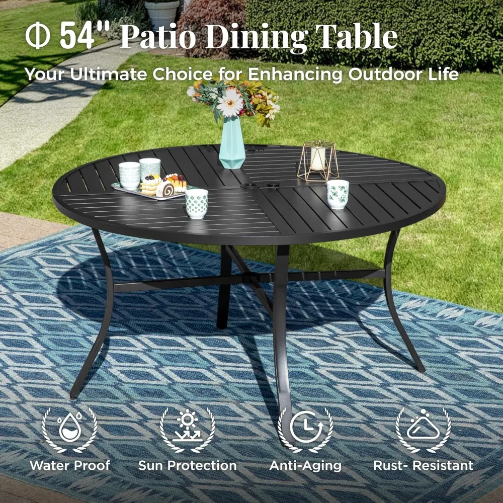 

Outdoor Patio Round Dining Table for 6, 54"x 54" Metal Round Table with Adjustable Umbrella Hole, Customized