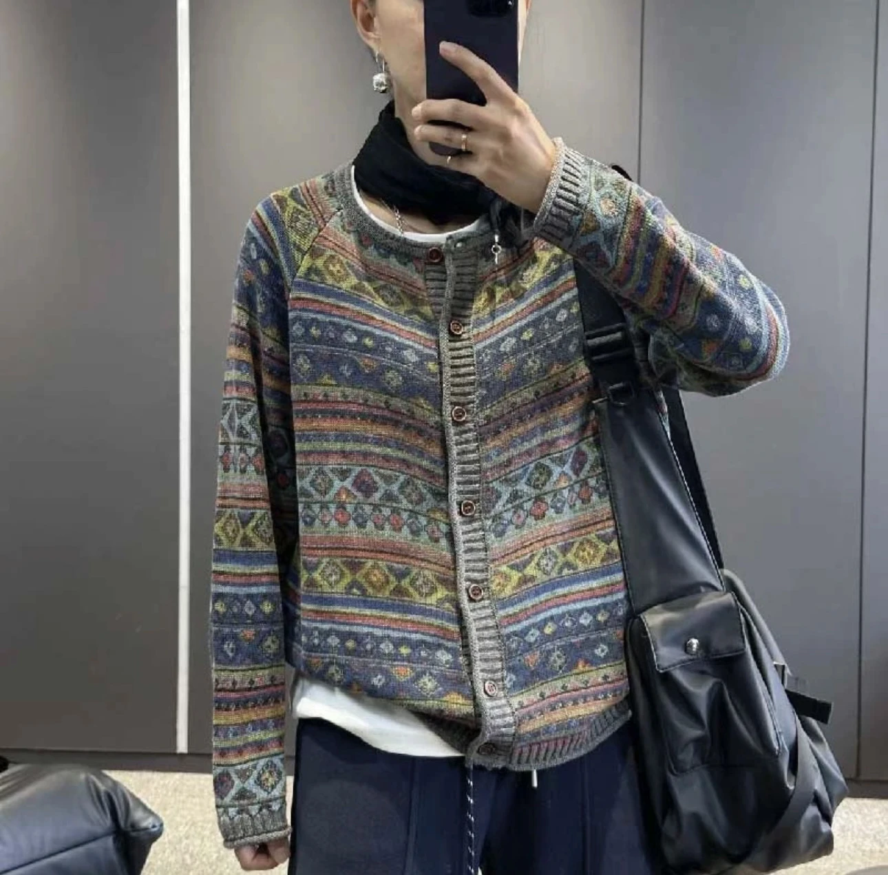 Nieuwe collectie high-end vroege herfst retro faionable n casual print katoen team open vest dames gebreide trui