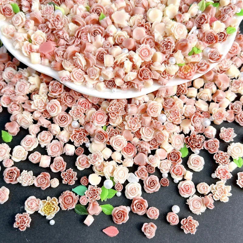 50 pezzi di ciondoli per unghie con fiori di rosa misti casuali, farfalla in resina, perle, decorazioni per unghie, accessori in cristallo fai da te, strass artigianali