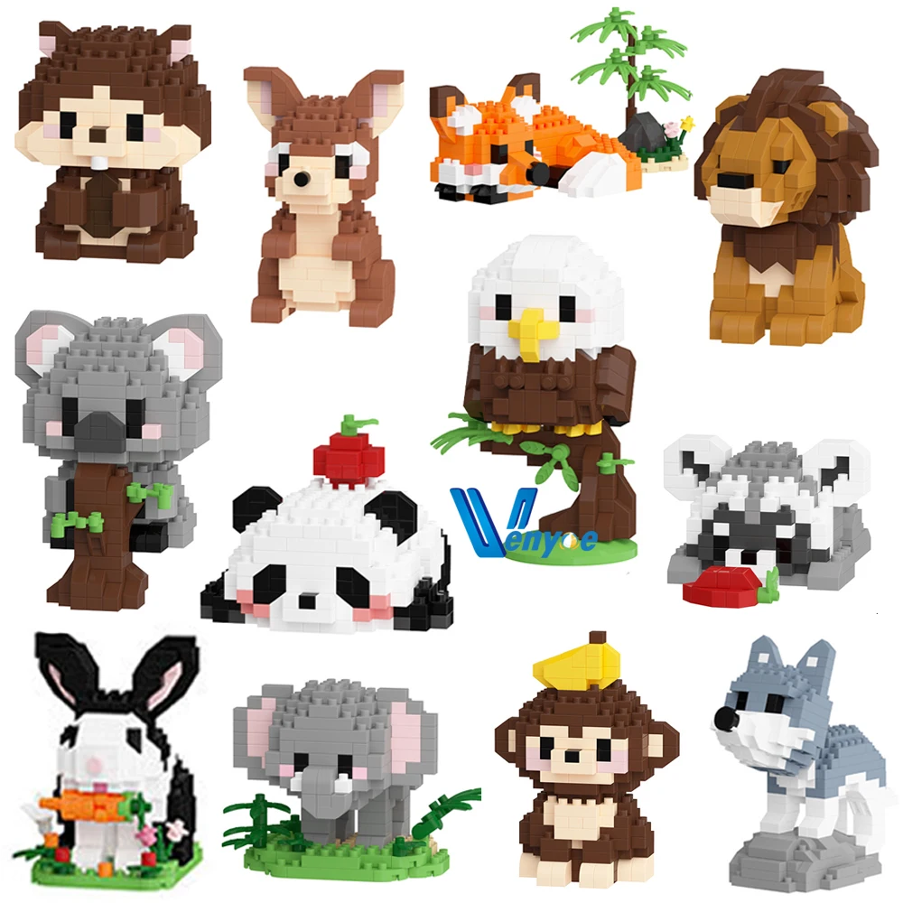 

Forest Animals Mini Building Block Lion Monkey Bears Wolf Fox Assembled 3D Rabbit Model Kid Education Bricks Figure Toy for Gift