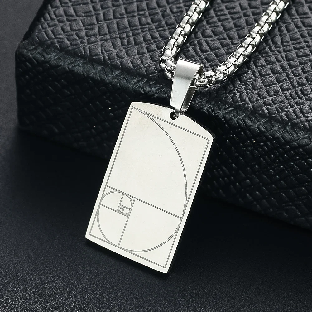 Metal Silver Color Golden Section Charm Necklace Fibonacci Series Spiral Pendant Geometric Math Style Tag Nameplate Jewelry