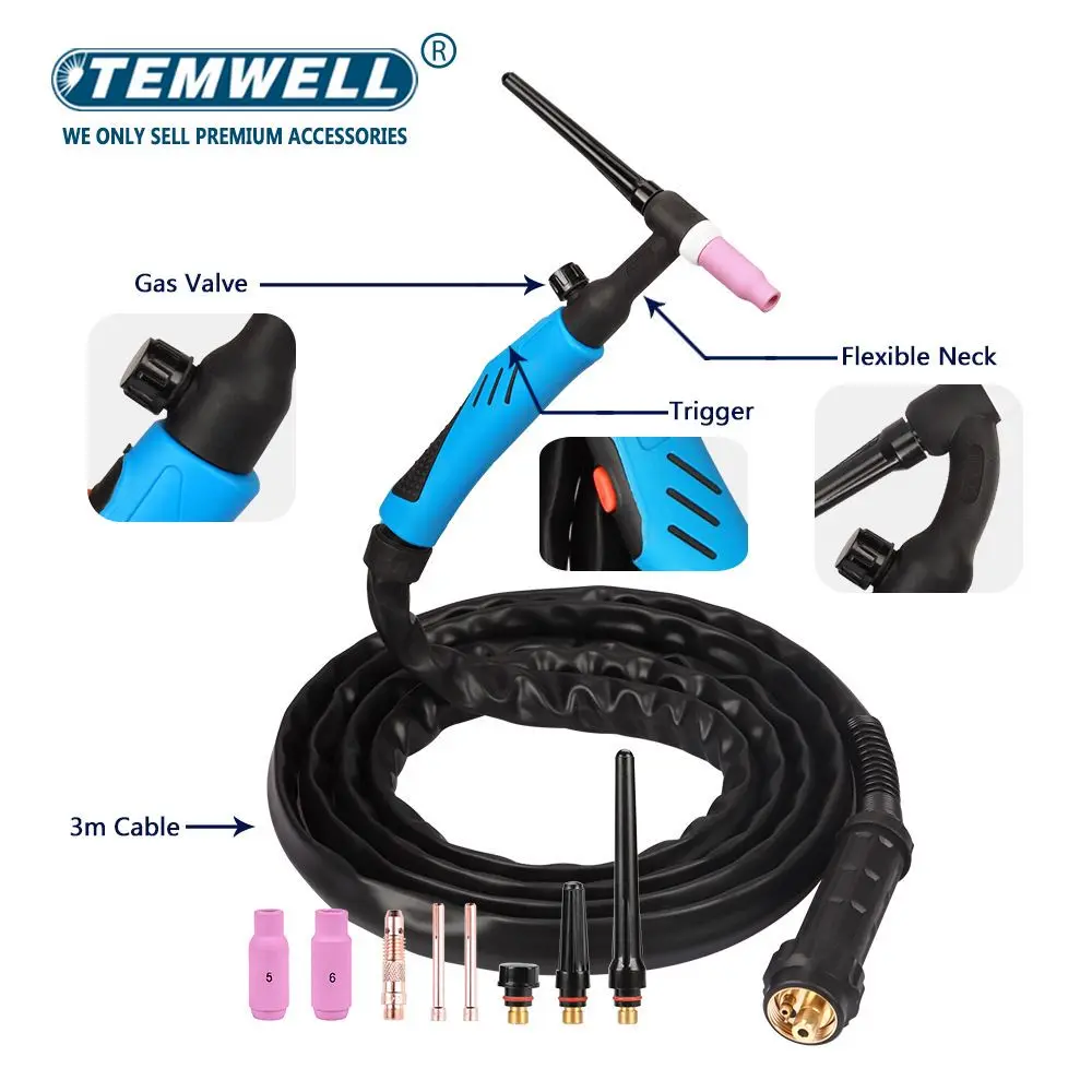 3M WP26 WP26FV TIG Welding Torch 200A Argon arc welding gun WP-26 wp-26fv Argon tungsten arc welding gun European interface