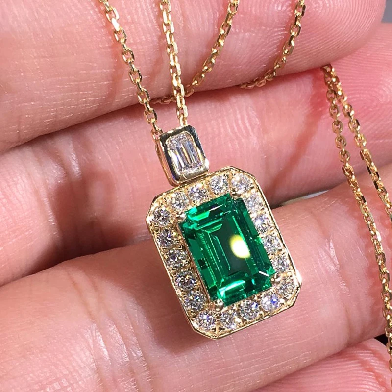 Huitan Gold Color Necklace for Women Luxury Green Cubic Zirconia Fashion Design Bridal Wedding Necklace Anniversary Gift Jewelry