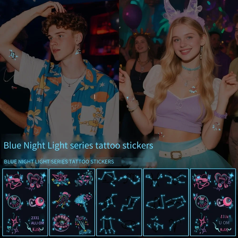 5Pcs Glow in the Dark Temporary Tattoos Luminous Constellation Music Festival Rave Tattoo Stickers for CP Night Party Body Decor