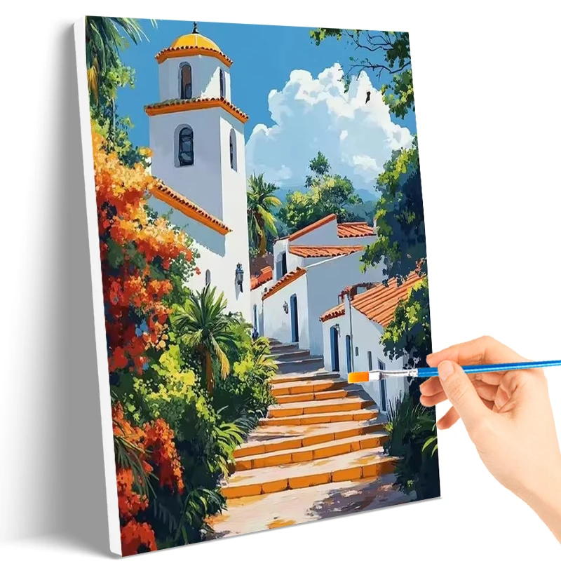 

GATYZTORY Coloring By Number House Landscape Kits DIY On Canvas Oil Painting By Numbers Drawing HandPainted For Living Room