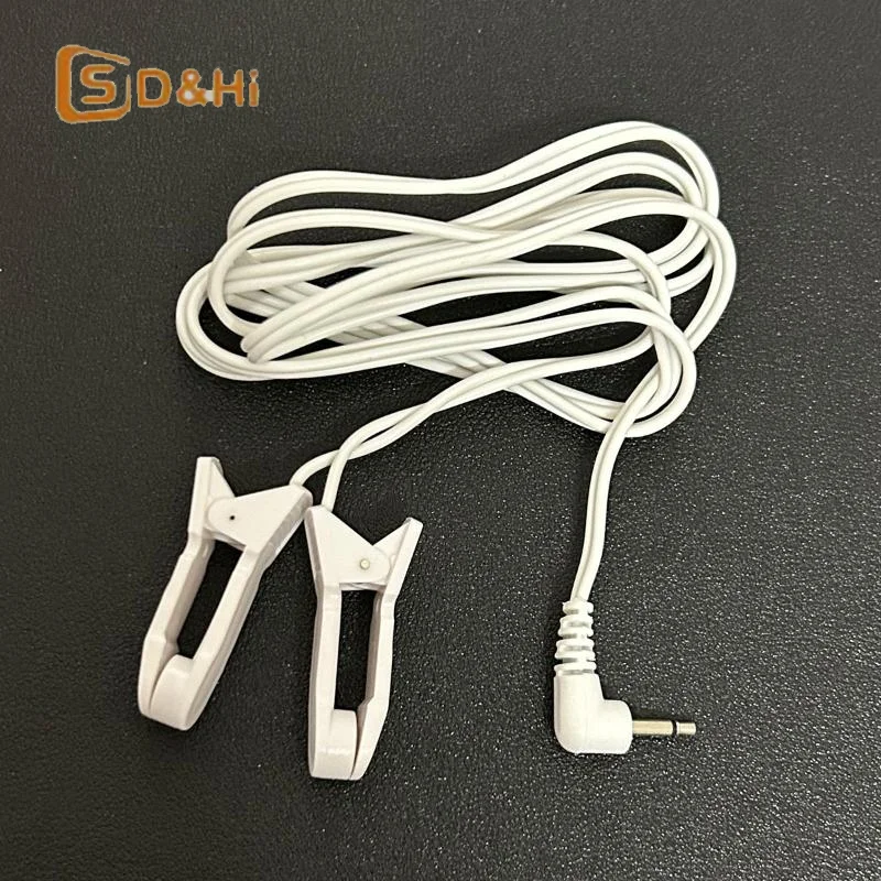 1Pcs Ear Clip Electrode Lead Wire 2.5mm Right Angle Plug Dual Ear Clamp Cable For TENS Pulse Therapy Massager Device