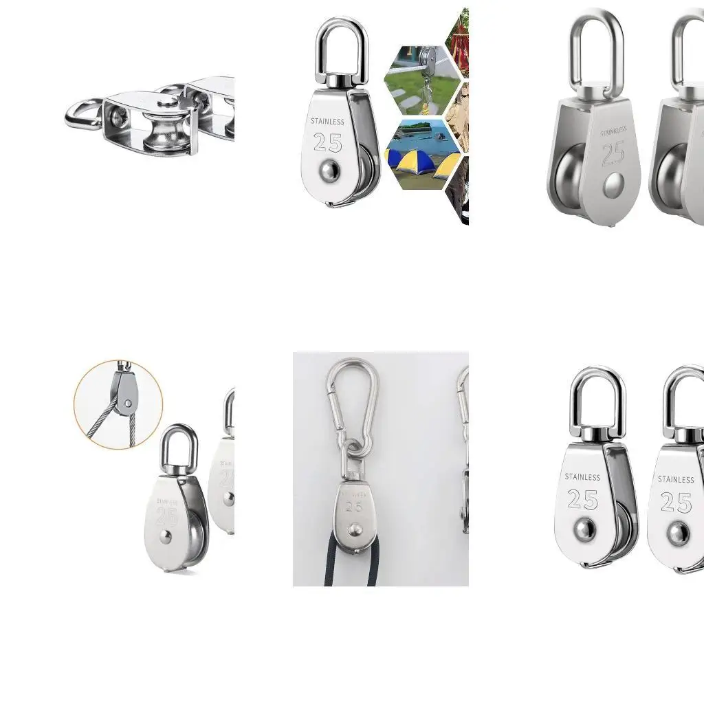 

652F 2Pcs Multipurpose Stainless Steel M25 Single Pulley Block Wire Rope Hanging Wire Towing Wheel Equipment for Industrial