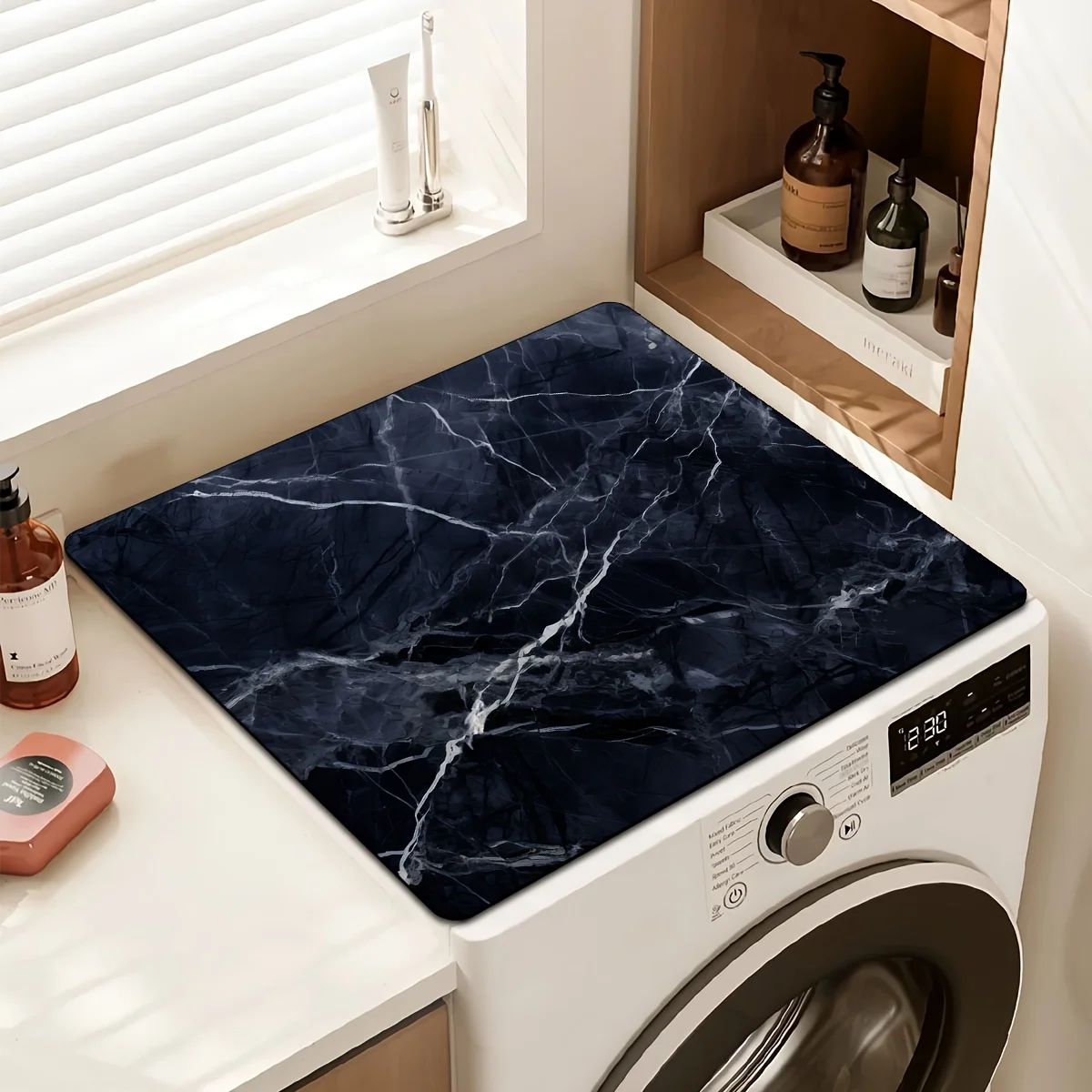 White Grey Marble Dish Drying Mat Absorbent Quick Dry Washable Pad For Washing Machine Top Countertop Protection